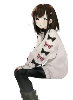 😮 Anime, Gadis, Pita, Lucu, Kawaii, Duduk telegram sticker
