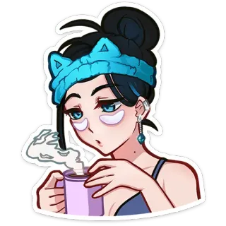 🧙 女人, 咖啡, 困, 可爱, 女孩, 卡通, 贴纸 telegram sticker