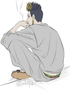🌟 Anime, Merokok, Karakter, Jongkok, Squat telegram sticker