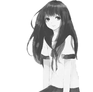 ☺️ Anime, Gadis, Hitam putih, Seragam sekolah, Kartun, Karakter telegram sticker
