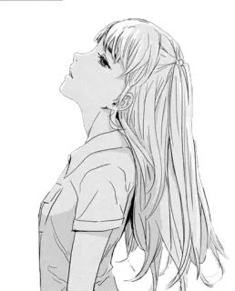😩 anime, manga, gadis, wanita, rambut pirang, mendongak, hitam putih telegram sticker