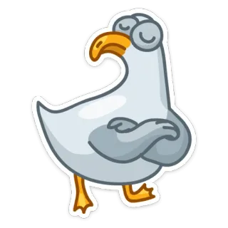 😝 pássaro, gaivota, desenho animado, animal, adesivo, braços cruzados, calmo whatsapp sticker