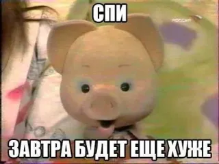🙂 СПИ 
ЗАВТРА БУДЕТ ЕЩЕ ХУЖЕ schwein, russisch, pessimistisch, düster, morgen wird schlimmer, russischer Text whatsapp sticker