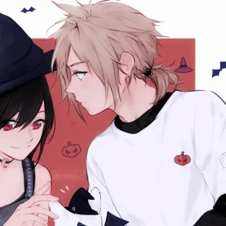 🥢 anime, halloween, witch, pumpkin, cartoon, couple telegram sticker