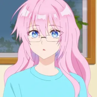 🌸 anime, rambut pink, kacamata, mata biru, perempuan, karakter whatsapp sticker