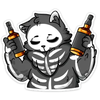 🍺 gato, alcohol, esqueleto, fiesta, bebida, celebración whatsapp sticker