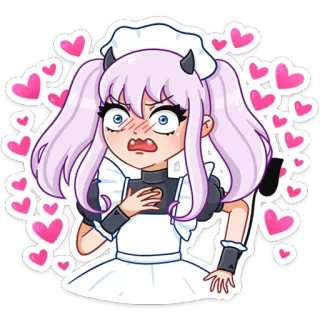 😍 Anime, Maid, Mignon, Dessin animé, Coeurs, Diable, Cheveux lilas telegram sticker
