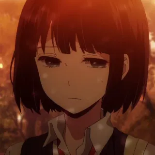 🎐 Anime Mädchen, Kurze Haare, Ernst, Brünette, Porträt telegram sticker