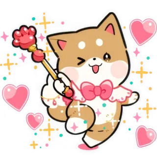 🪄 犬, かわいい, カワイイ, キラキラ, ハート, 漫画, 動物, ピンク telegram sticker