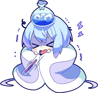 🤧 Kartun, Sakit, Sakit, Termometer, Kompres es, Anime, Karakter telegram sticker