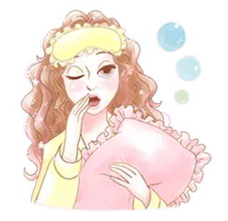 😦 müde, Frau, Gähnen, Kissen, Schlafmaske, Cartoon whatsapp sticker