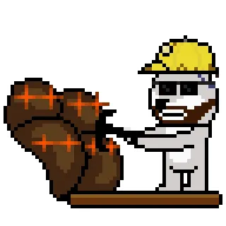 😑 Pixel art, Travailleur, Casque de chantier, Arme, Armes, Exploitation minière, Art numérique telegram sticker