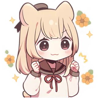 ✊ 애니메이션 소녀, 치비, 카와이, 곰 귀, 꽃, 귀여운, 스티커 telegram sticker