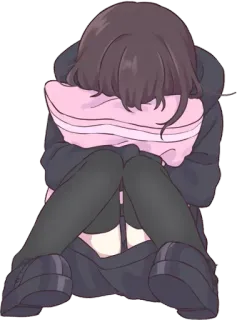 😥 anime, fille, triste, oreiller, pleurs, kawaii, mignon telegram sticker