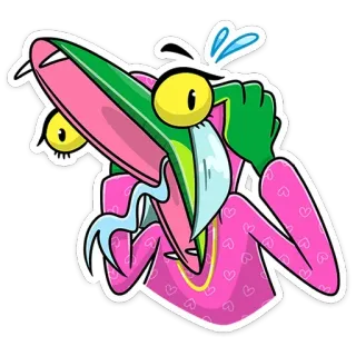 😱 Desenho animado, Monstro, Estranho, Criatura, Rosa, Verde telegram sticker