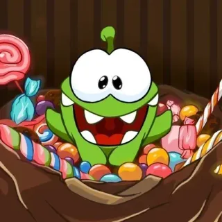 🍭 Om Nom Cut the Rope Om Nom, Cut the Rope, bonbon, friandise, monstre vert, jeu vidéo, mignon whatsapp sticker