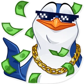 🤑 Pinguin, Geld, Erfolg, Cool, Brille, Goldkette, Reich, Cartoon, Sticker telegram sticker