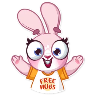 👋 FREE HUGS conejo, dibujos animados, animal, abrazos, lindo telegram sticker
