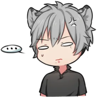 😑 ... Аниме, Эмоция, Злой, Волчьи уши, Чиби, Выражение telegram sticker