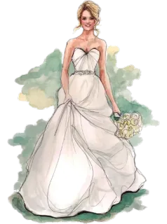 🧖‍♀ mariée, robe de mariée, mariage, femme, bouquet, mode, robe, illustration, femme telegram sticker