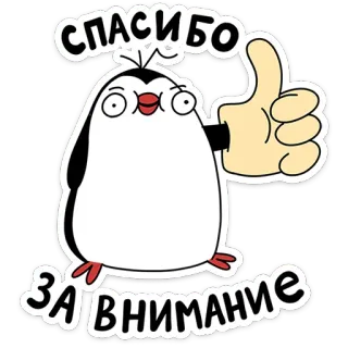 🐧 СПАСИБО ЗА ВНИМАНИЕ pingouin, pouce levé, merci, dessin animé, mignon, autocollant telegram sticker