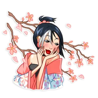☺️ Garota anime, Kimono, Flores de cerejeira, Desenho animado, Asiático whatsapp sticker