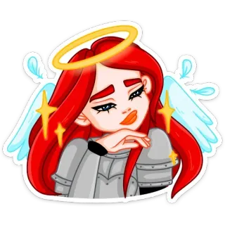 😇 anjo, auréola, armadura, garota, asas, fantasia, personagem, desenho animado whatsapp sticker