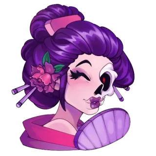 😉 gueisha, esqueleto, cráneo, japonés, arte, mujer whatsapp sticker