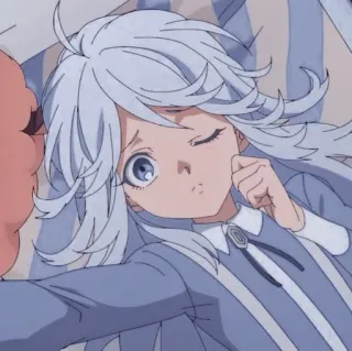 😉 Anime Mädchen, Weißes Haar, Blaue Augen, Süß, Cartoon, Illustration whatsapp sticker