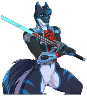 💙 Anthro, Furry, Wolf, Schwert, Blau, Charakter telegram sticker