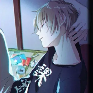 🌙 粟 Anime, Illustrazione, Ragazzo, Canotta, Occhi chiusi whatsapp sticker