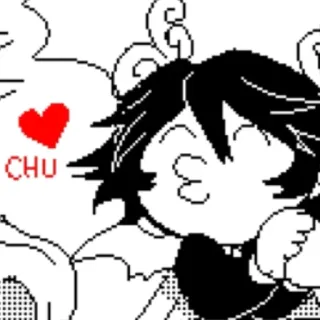 😘 CHU kiss, love, heart, cute, anime, black and white whatsapp sticker