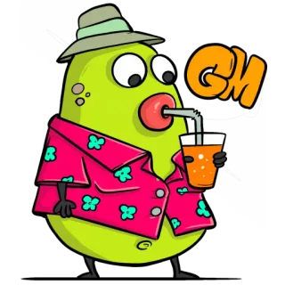 ☀️ GM Dessin animé, Personnage, Boisson, Chapeau, T-shirt telegram sticker