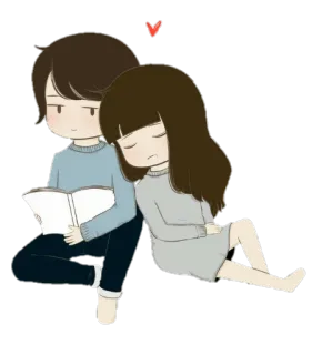 ❤️ love, couple, reading, cute, cartoon, heart, relationship telegram sticker