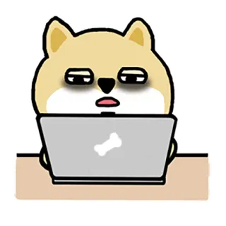 😑 狗, 笔记本电脑, 累, 动物, 梗, 工作, 卡通, 疲惫 whatsapp sticker