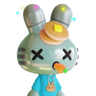 🔵 cartoon, bunny, rabbit, pancakes, carrot, character, cute whatsapp sticker