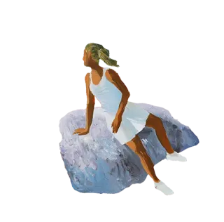 😒 woman, dress, sitting, art, painting, girl, artwork telegram sticker