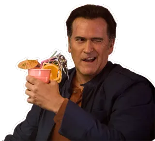 🍹 Ash Williams Evil Dead evil dead, ash williams, bruce campbell, horror, movie, drink, wink telegram sticker