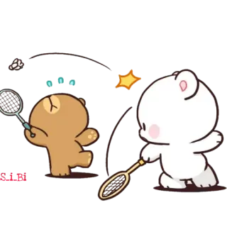 🏸 熊, 羽毛球, 卡通, 可爱, 运动, 动物, 玩耍, 球拍 telegram sticker