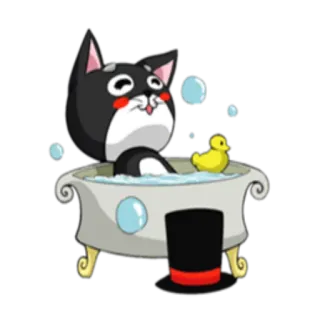 🛁 gato, banheira, pato de borracha, desenho animado, bolhas, animal telegram sticker