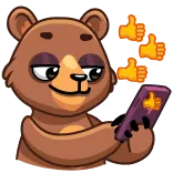 👍 ours, animal, pouce levé, j'aime, approbation, dessin animé, autocollant whatsapp sticker