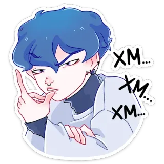 🤔 xm... desenho animado, personagem, cabelo azul, adesivo whatsapp sticker