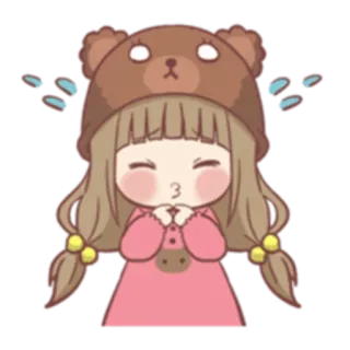 😥 Мультфильм, Милый, Девочка, Медведь, Шапка, Каваий, Аниме telegram sticker