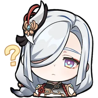 ❓ Shenhe Genshin Impact Anime, Video game, Genshin Impact, Shenhe, Ponto de interrogação, Chibi, Beicinho telegram sticker