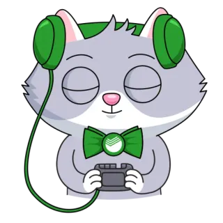🎧 кот, наушники, зеленый, галстук-бабочка, музыка, расслабляющий, мультфильм telegram sticker