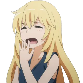 🥱 anime, manga, dibujos animados, adormilado, bostezando, pelo rubio, mujer, lindo telegram sticker