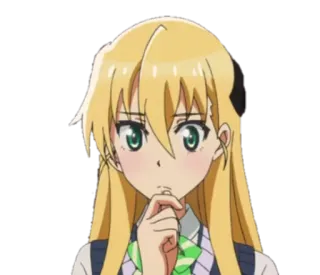 🤔 chica anime, pelo rubio, ojos verdes, dibujo animado, personaje telegram sticker