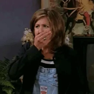 🤦 Rachel Green Friends niespodzianka, szok, zakrywanie ust, śmieszne, serial TV, lata 90., sitcom telegram sticker