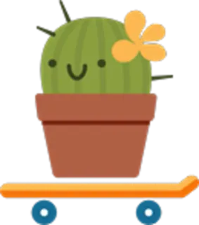 😌 cactus, skateboard, pianta, fiore, carino, cartone animato telegram sticker