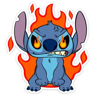 😡 Stitch Стич, Лило и Стич, Дисней, мультфильм, гнев, огонь whatsapp sticker